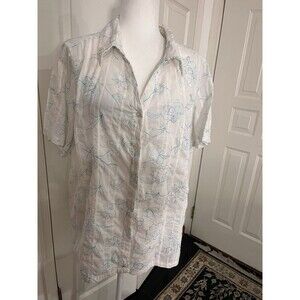 White Stage Button Up Shirt Women Size 18W/20W Floral Embroidered 306-28363
